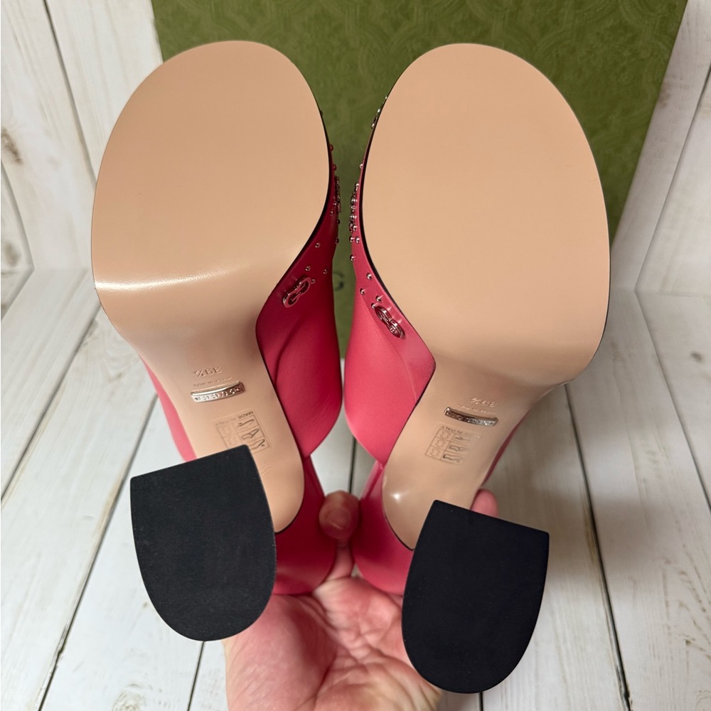 Gucci Malaga Kid Janaya Platform Leather Sandals Rhodamine Pink Sz 39.5 / 9.5 - Picture 16 of 16